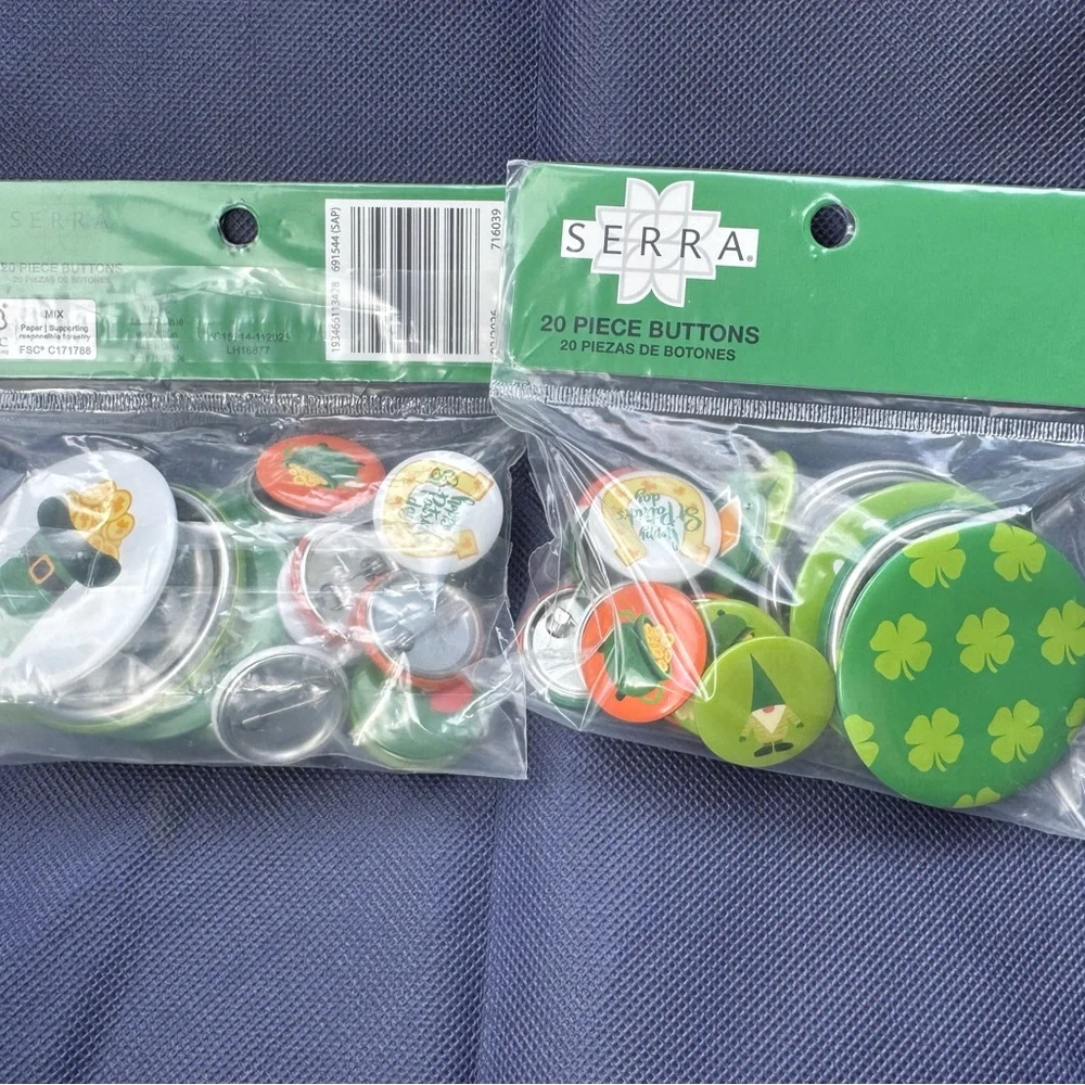 Serra Green and Orange St. Patrick day Button Pin Set.  2 packages,20 pins each